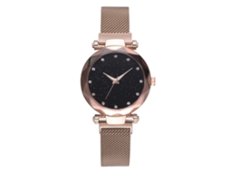 Relógio de Pulso Feminino Casual com Pulseira Magnética e Strass Decoração Ouro