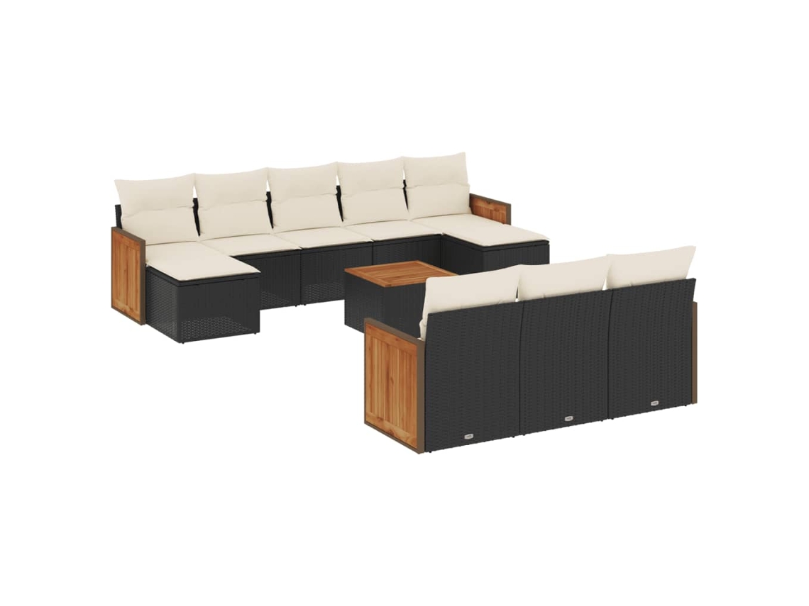 Conjunto de 11 sofás de jardim com almofadões Vime Pe Preto MAISON EXCLUSIVE