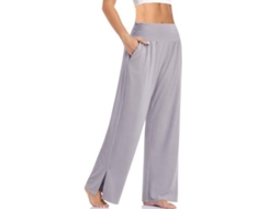 2026 pantalones de Yoga de Pierna Ancha para Mujer de Cintura Alta Con Bolsillos Y Cordón Ajustable L Gris Claro