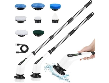 Escova de Limpeza Elétrica Escova de Limpeza Rotativa com 8 Cabeças de Escova Substituíveis e Haste Ajustável de 137 Cm Elétrica B1272 CHICHENG