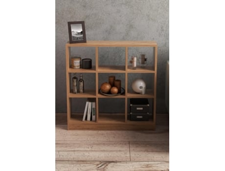 Estante 9 Cubos Acabamento Em Madeira Natural, 88x91x20 Cm Organizador Moderno Para Sala De Estar, Escritório Ou Quarto Casa Basics