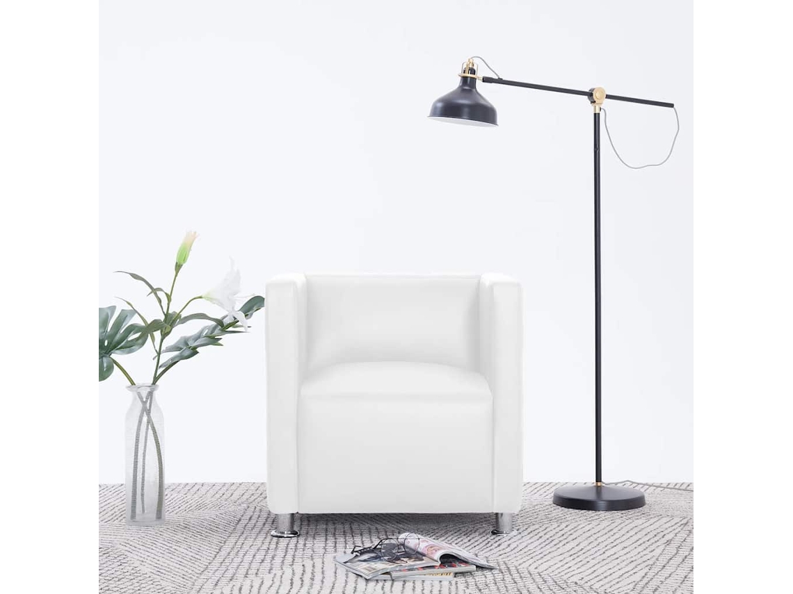 Vidaxl Poltrona Em Forma De Cubo Couro Artificial Branco