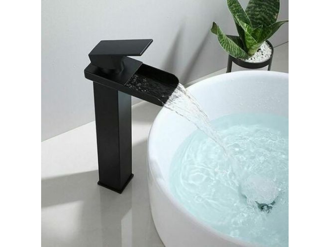Misturador De Banheiro Quadrado Preto Fosco Para Lavatório De Bancada Água Fria E Quente Ajustável Com Jato Em Cascatas Em Aço Inoxidável Sem Chumbo