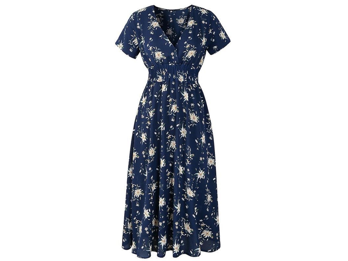 2026 vestido Midi Boho de Chiffon Con Estampado Floral Cuello V Corto Manga Verano Playa Casual