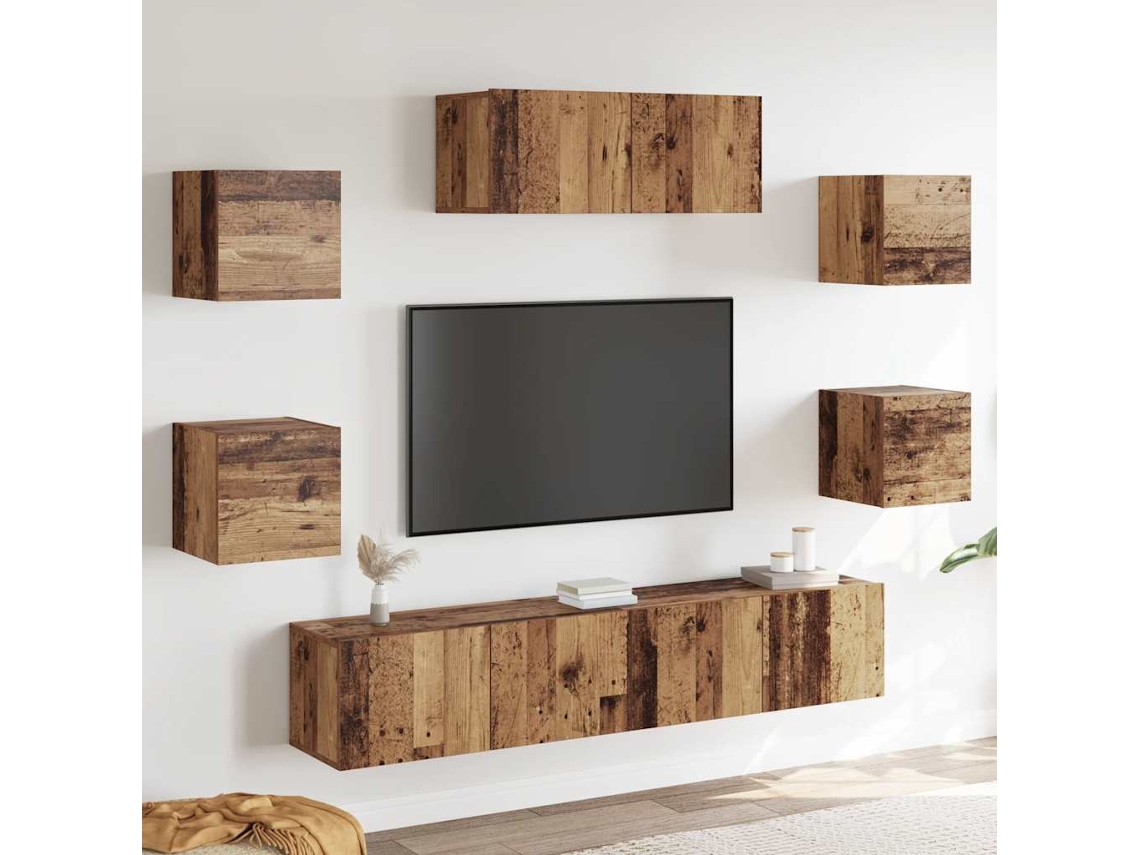 Vidaxl Conjunto De Armário Tv De Parede 5 Pcs Madeira Velha