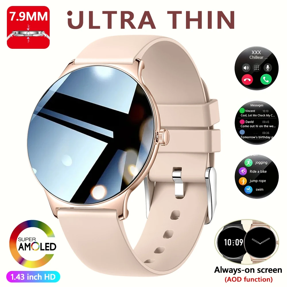 (dourado) Smartwatch Feminino, 1,43 Polegadas, Monitoramento De Saúde