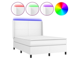 Cama Box Spring com Colchão e Led Couro Artificial Branco MAISON EXCLUSIVE (140x200 cm)
