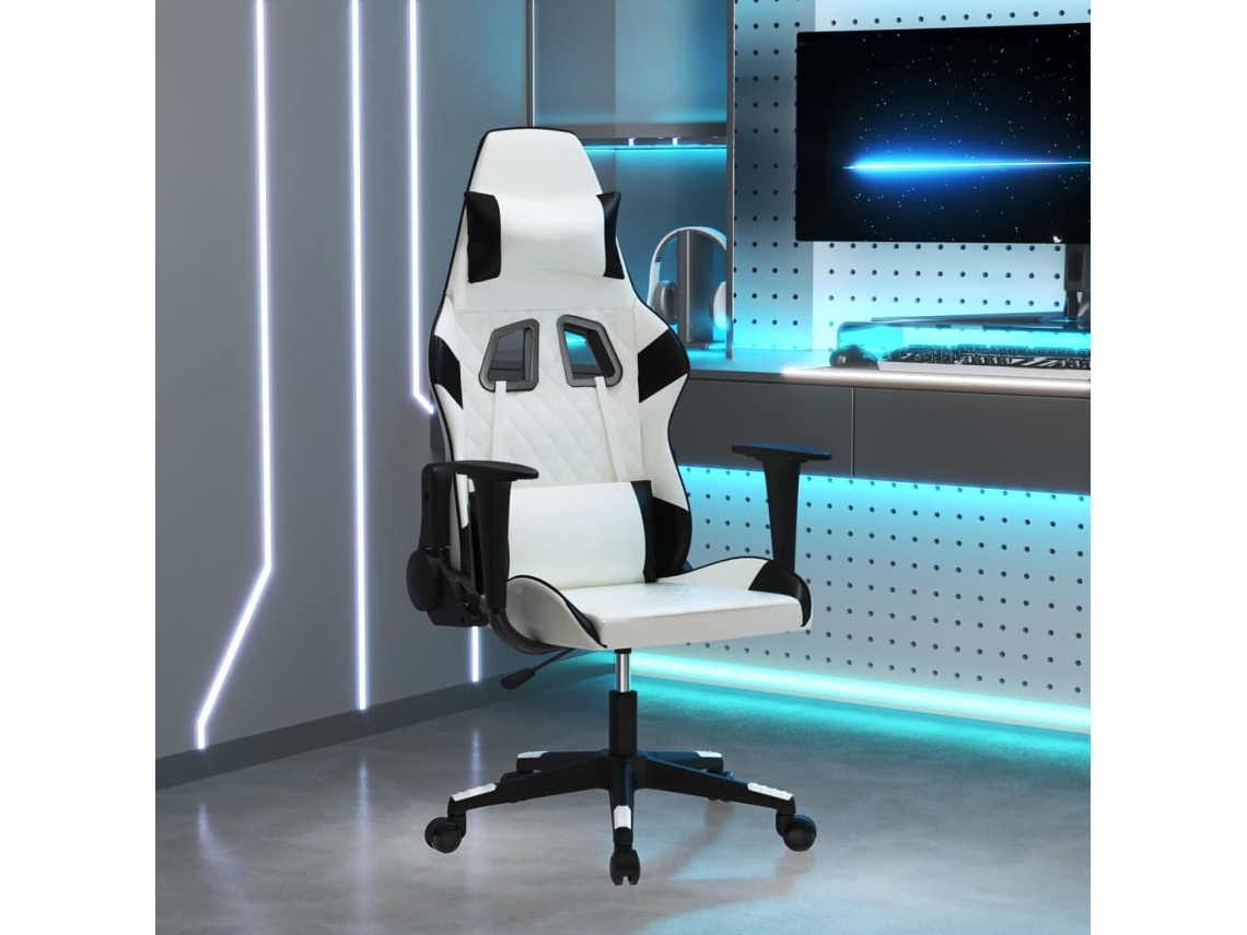 Vidaxl Cadeira Gaming Couro Artificial Branco E Preto
