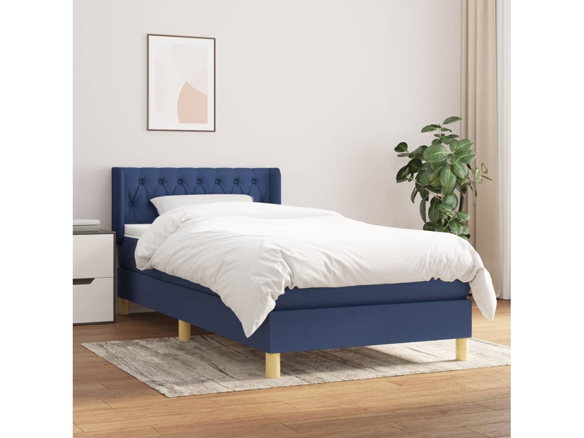 Vidaxl Cama Com Molas/colchão 90x200 Cm Tecido Azul