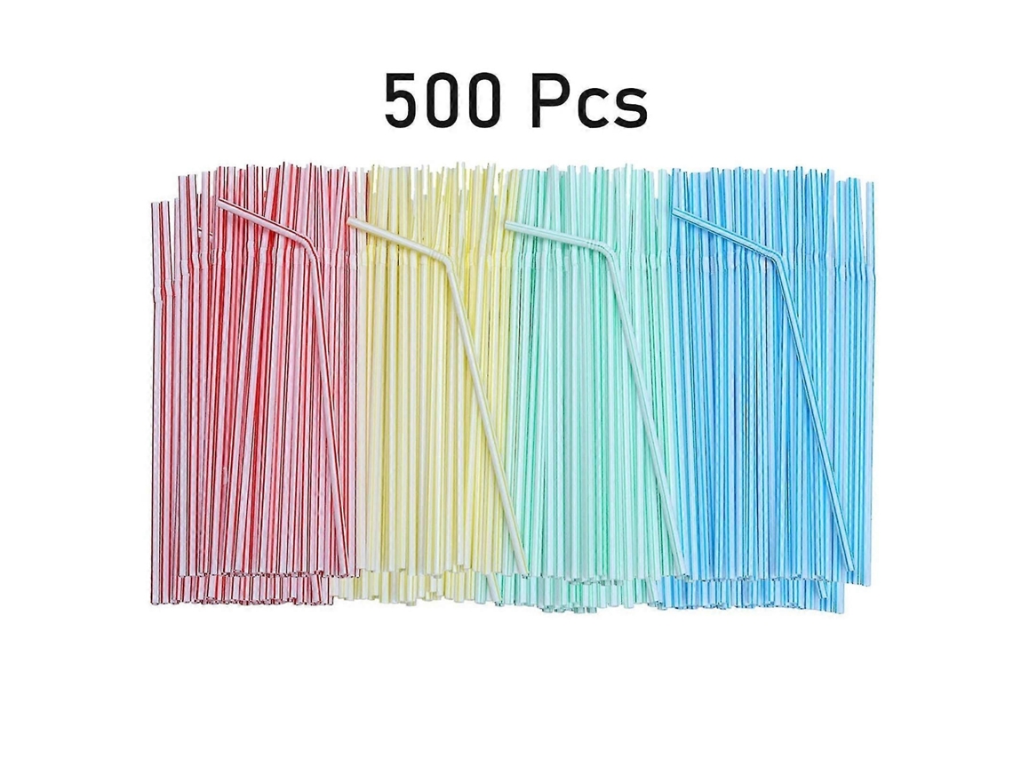 500 Palhinhas De Plástico Com 8 Polegadas De Comprimento, Listradas Multicoloridas, Dobráveis