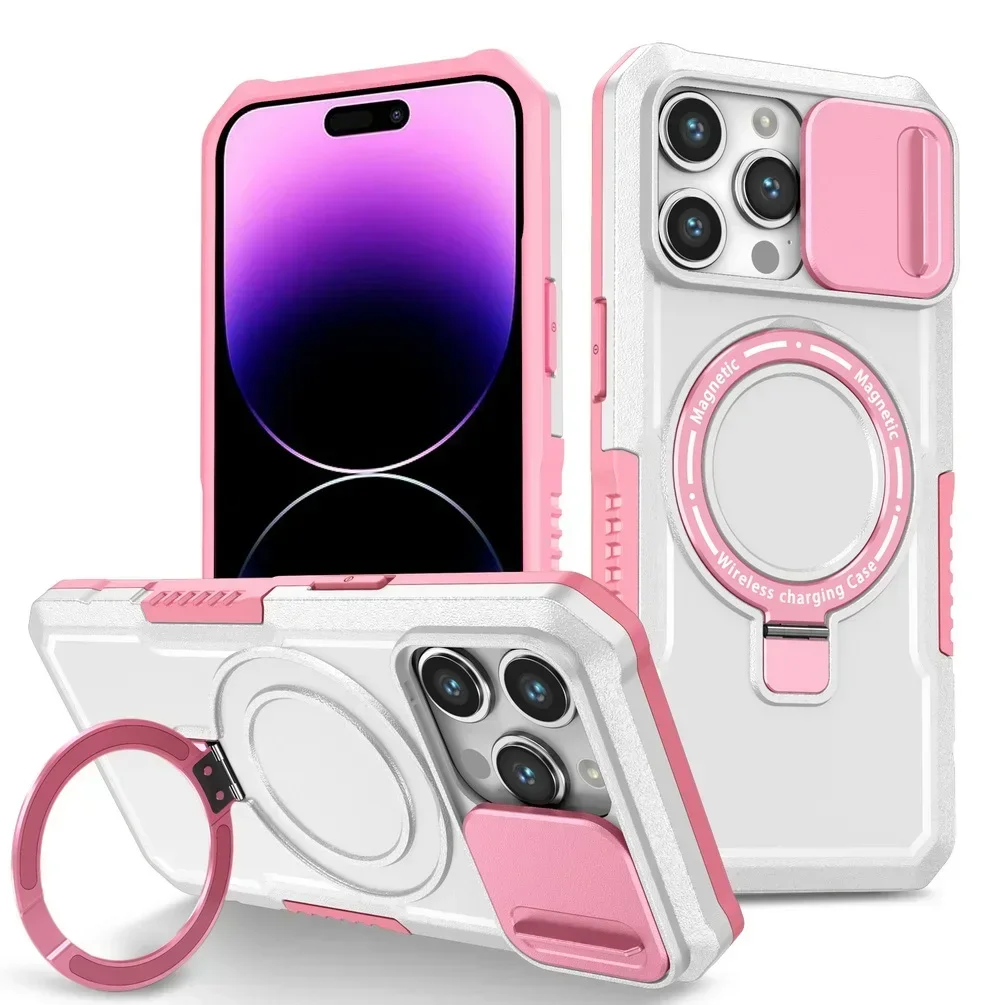 Capa Para Iphone 12 Pro Max (branca E Rosa) Com Suporte, Proteção Deslizante Para A Câmera E Resistente A Quedas.