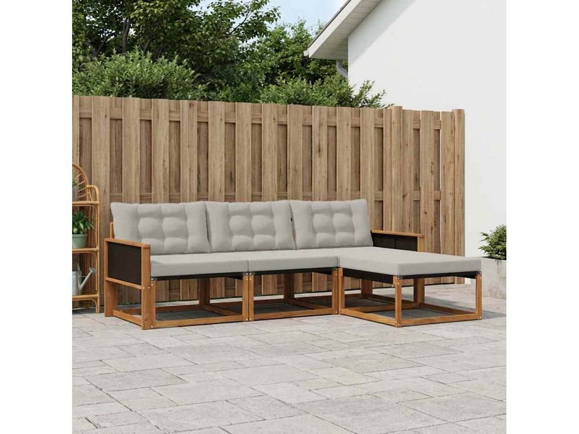 Vidaxl Conjunto De Sofás Para Exterior 4 Pcs Natural E Cinzento-claro
