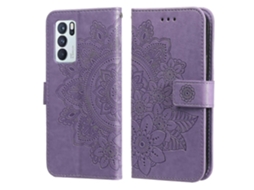 Capa De Couro Pu Com Estampa De Flores De 7 Pétalas Em Relevo Para Oppo Reno 6 Pro 5g, Com Suporte, Compartimentos Para Cartões, Carteira E Porta-retr