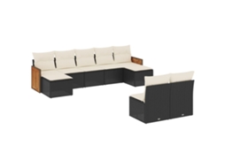 Conjunto de 9 Sofás para Jardim com Almofadões Vime Pe Preto MAISON EXCLUSIVE (9 pcs)