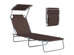Espreguiçadeira Dobrável com Toldo Removível 4 Posições 187x58x36cm Marrom S/MARCA
