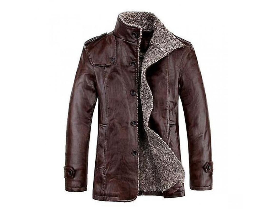 2026 chaqueta de Cuero Pu para Hombres Invierno Abrigo Largo Warm Plush Casual Business Windproof Ccw 4xl Marrón