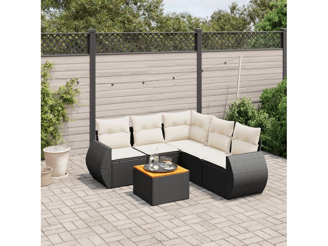 Vidaxl 6 Pcs Conjunto Sofás De Jardim C/ Almofadões Vime Pe Preto