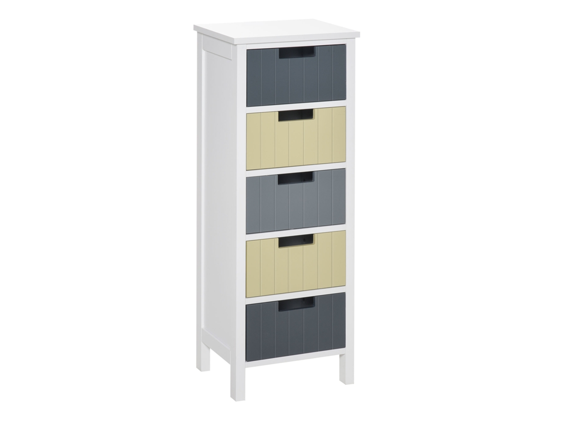 Cómoda de madeira com 5 gavetas, pés elevados, estilo moderno, 35x28x90,5 cm, multicolor