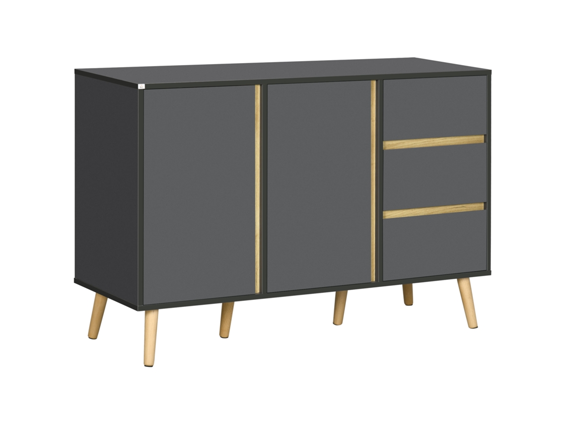Móvel buffet baixo escandinavo com pés, 2 portas e 3 gavetas, 120x40x80cm, cinza antracite BTFORUS