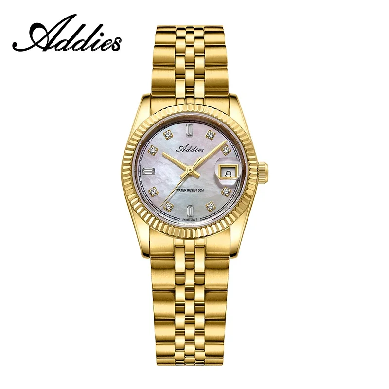 Relógio Feminino De Quartzo Com Cristal De Safira De 28 Mm (dourado E Aço), Resistente À Água Até 50 M.