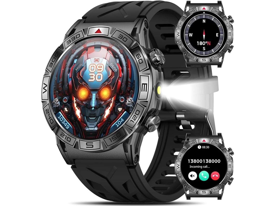 Smart Watches para Homens Smartwatch Militar Robusto 1,43 AMOLED com Lanterna LED Chamada Bluetooth Atender/Fazer Chamadas Relógio de Fitness YUNZII