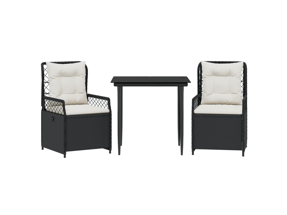 Conjunto de Jantar 3 Pcs para Jardim com Almofadões Vime Pe Preto MAISON EXCLUSIVE (3 pcs)