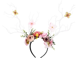 Tiara De Festa Ciieeo Com Chifres De Veado E Flores, Tiara Decorativa De Plástico E Tecido