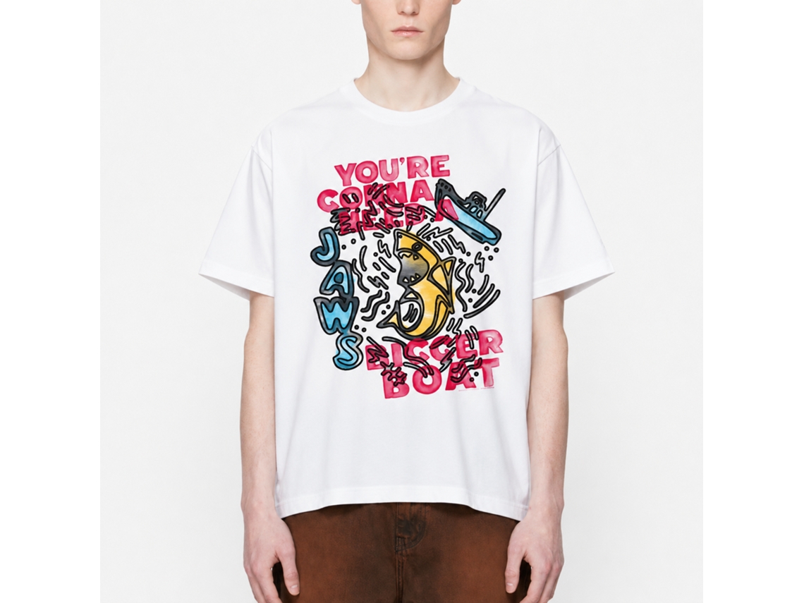 Rockinstone Jaws Movie Sketch Boat White Adult T-shirt Size:xxxl