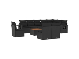 Conjunto de 11 Sofás de Jardim com Almofadões Vime Pe Preto MAISON EXCLUSIVE (N/A)