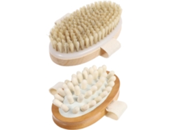 Conjunto De 2 Escovas Para O Corpo E Pele Seca Fomiyes Com Cabo Madeira, Escova De Massagem Esfoliante Macia