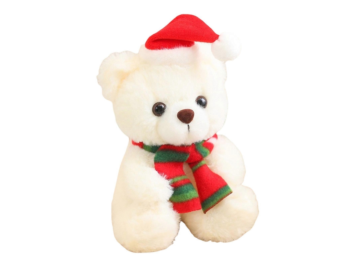Urso De Natal De Pelúcia Branco, Com Chapéu E Cachecol, Decoração