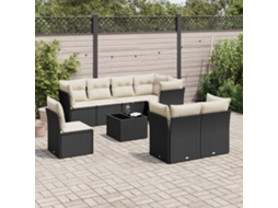 Jogo de Sofá 9 Peças P/ Jardim C/ Almofadões Vime Pe Preto Dkd Home Decor