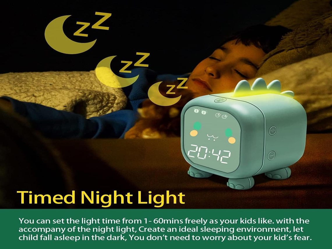 Lurelia Despertador Infantil Com Motivo Dinossauro Com Recarregável Usb, Rgb Para Crianças
