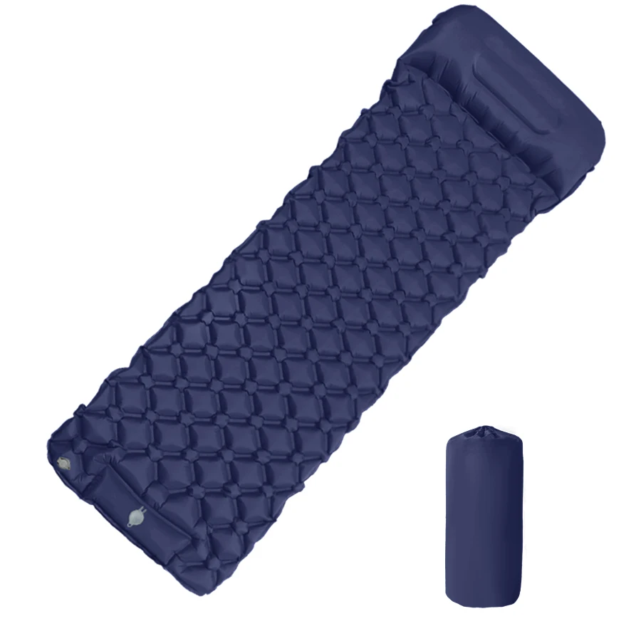 Colchão Inflável Para Camping (azul) Com Travesseiro, Ultraleve, Bomba De Ar Embutida, Ideal Para Caminhadas.