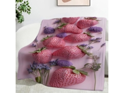 Manta com Estampa de Flores Roxas e Morangos 180x200 Cm Multifuncional Macia Aconchegante em Flanela Ideal Par