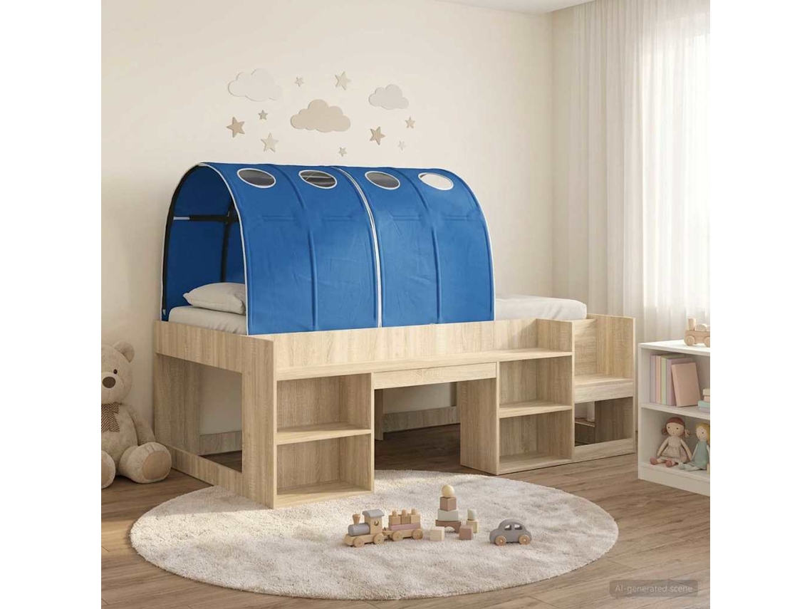Vidaxl Cama Com Túnel Com Prateleira 3 Unid. Carvalho Sonoma E Azul