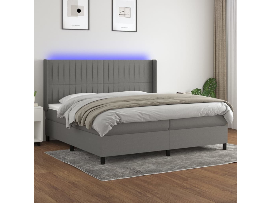 Vidaxl Cama Box Spring C/ Colchão E Led 200x200 Cm Tecido Cinza-escuro