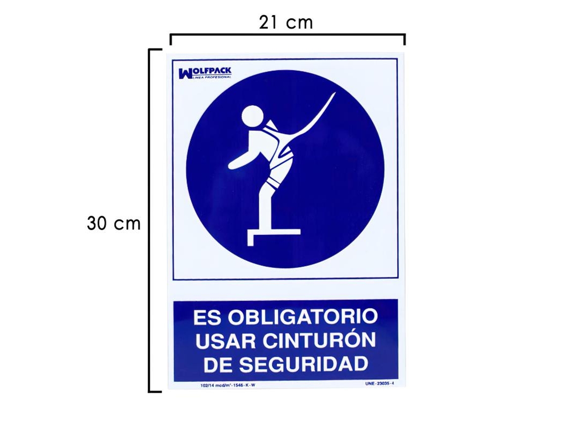 Cartel uso obligatorio cinturon seguridad 30x21 cm.