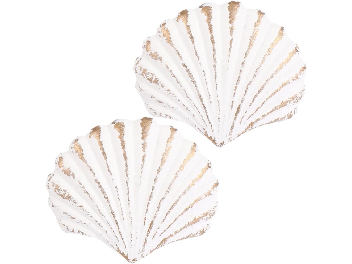 Puxador De Gaveta Stobok, Design Delicado E Criativo, Ferro Fundido Branco, Formato De Concha, Pacote Com 2 Unidades