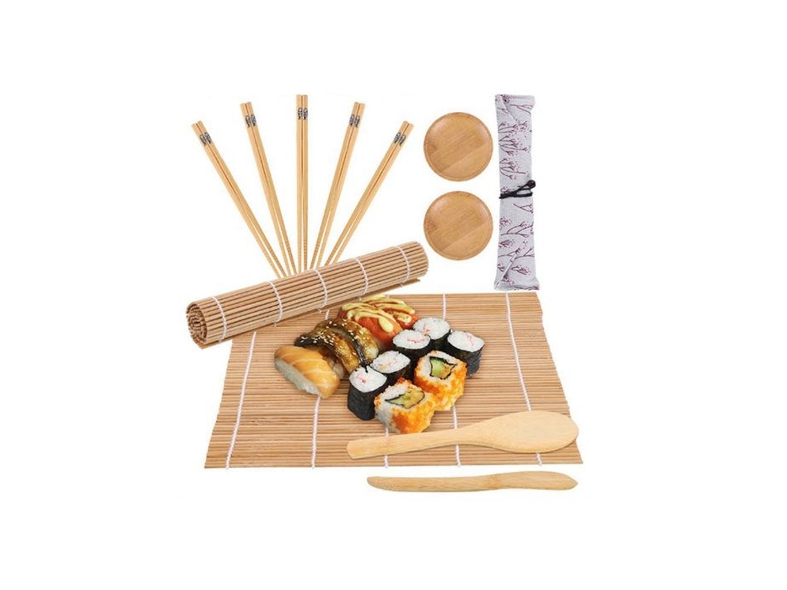 Conjunto De Sushi(10 Peças, Mais 2 Pratos De Bambu)