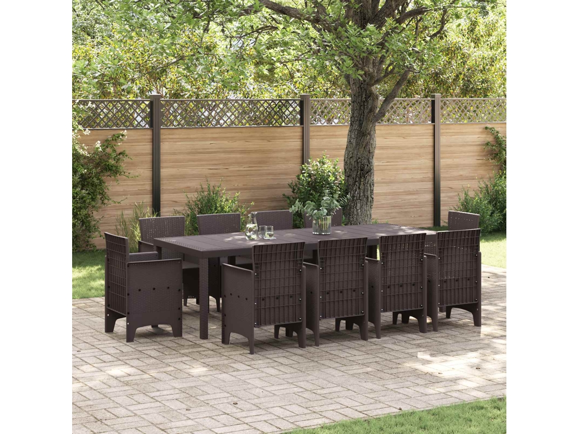 Vidaxl Conjunto De Jantar Para Jardim 11 Unid. Castanho Polipropileno