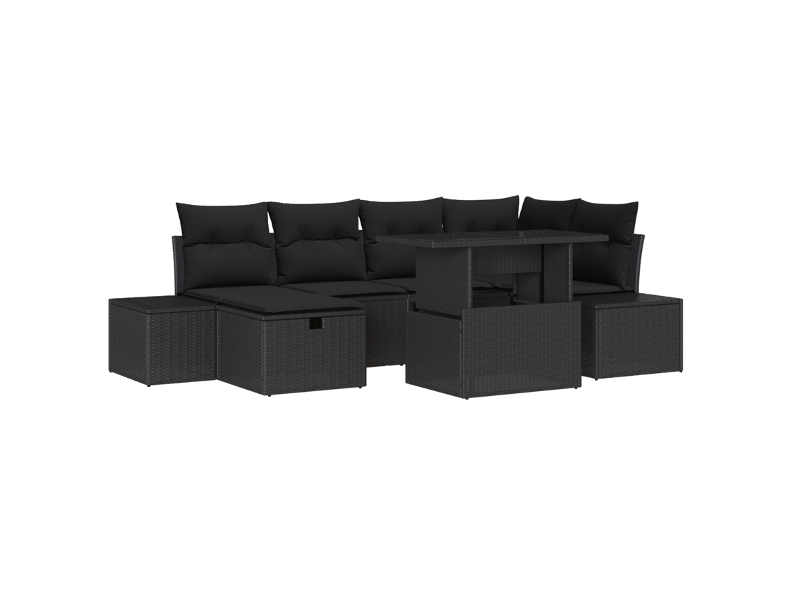 Conjunto 7 Conjunto De Sofá De Jardim Vidaxl Preto Vime Pe (55 X 55 X 37 Cm)