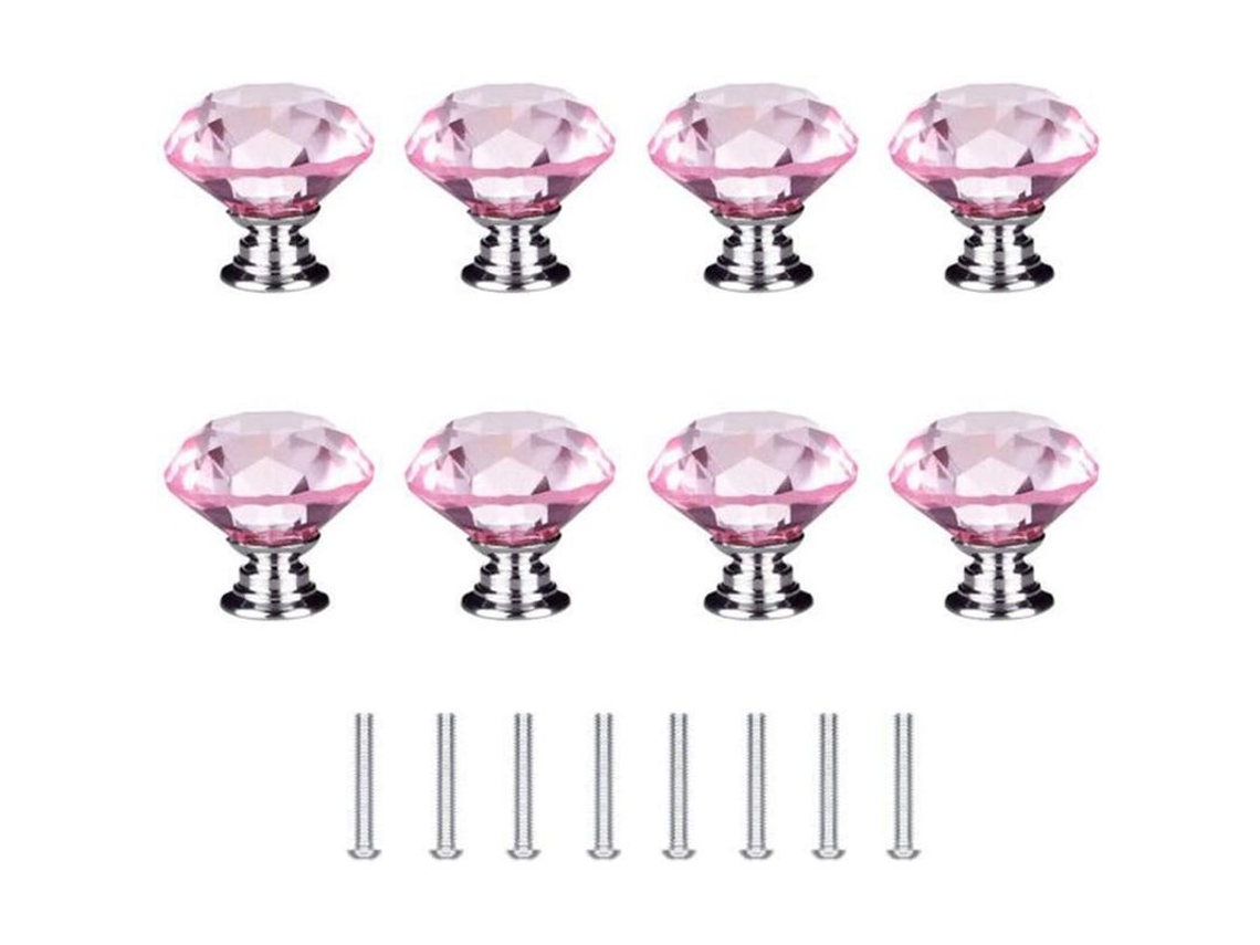 Puxadores De Porta Diamante Linjou 8 Peças 30mm, Cristal De Vidro Com Parafusos (rosa)