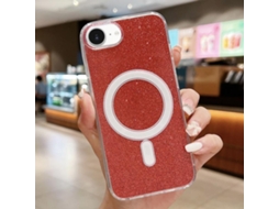 Capa Transparente Com Glitter Para Iphone 17e/16e - Acrílico - Magsafe - Vermelha