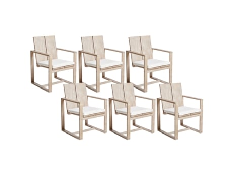 Conjunto de 6 sillas de jardín con cojines BELIANI Azzanello de Madera de acacia Madera clara 63x61x90