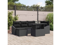 Vidaxl Conjunto De Sofá De Jardim 7 Unid. Preto Vime Pe
