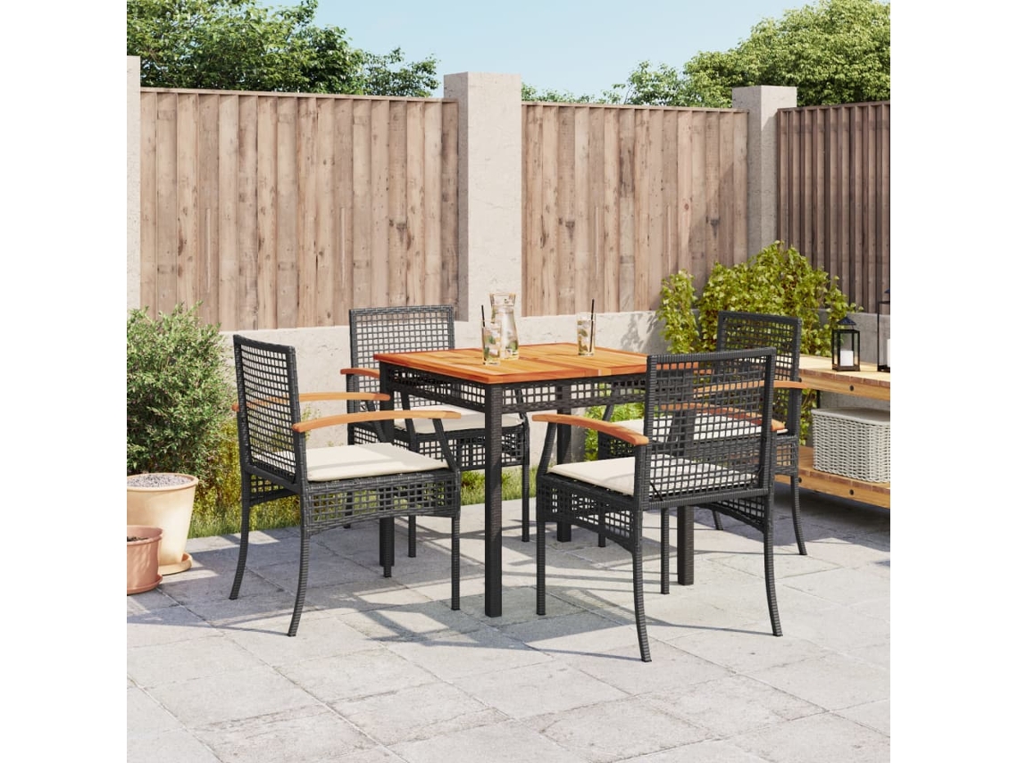 5 Pcs Conjunto De Jantar P/ Jardim C/ Almofadões Vime Pe Preto Dkd Home Decor