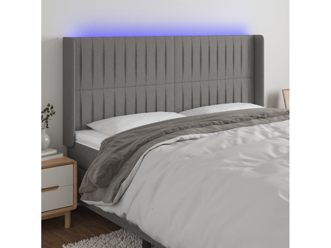 Cabecero con LED Tela 203x16x118/128 cm Gris Oscuro