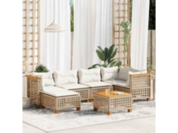 Vidaxl 7 Pcs Conjunto De Sofás P/ Jardim Com Almofadões Vime Pe Bege