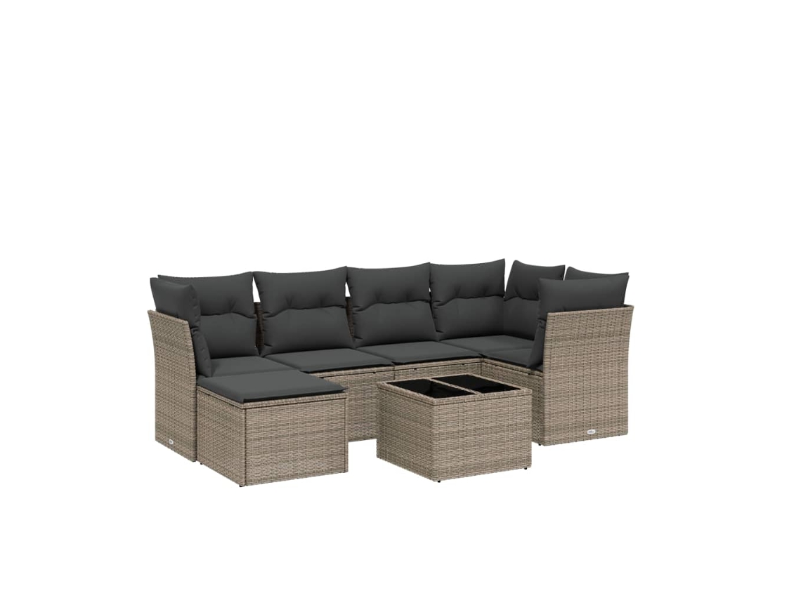 Conjunto de 7 Sofás Jardim com Almofadões Vime Pe Cinzento Claro MAISON EXCLUSIVE (7 pcs)